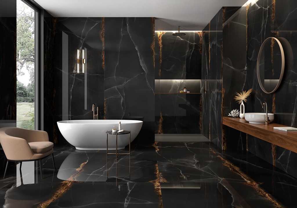 [MAT-ARKLAM-ONICE-BLACK-POLISHED-1200-X-3000-6MM] Porcelain — Onice Black Polished 1200 x 3000 - 6mm